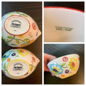 Set of 2 Pier One Imports Floral Hand Painted Stoneware‎ Measuring Cups